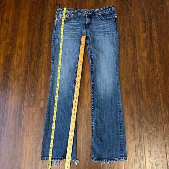 MISS ME Distressed Bootcut Jeans w Flap Pockets Rhinestone Gems #JP6122B - Picture 14 of 16
